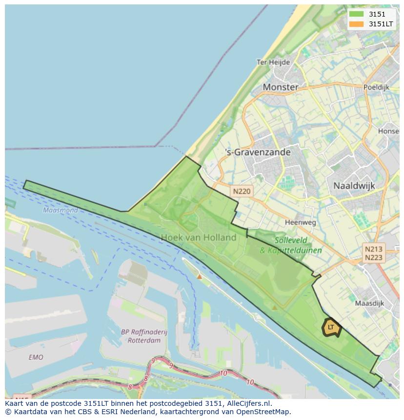 Afbeelding van het postcodegebied 3151 LT op de kaart.