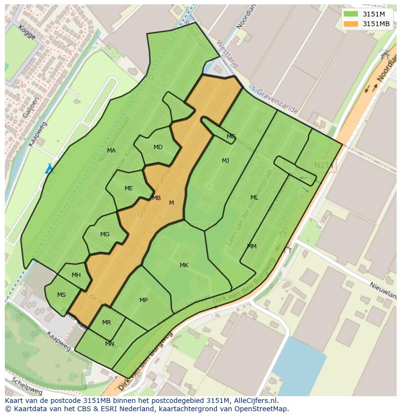 Afbeelding van het postcodegebied 3151 MB op de kaart.