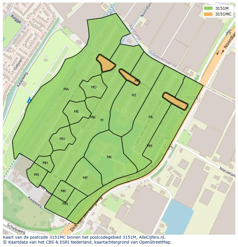Afbeelding van het postcodegebied 3151 MC op de kaart.