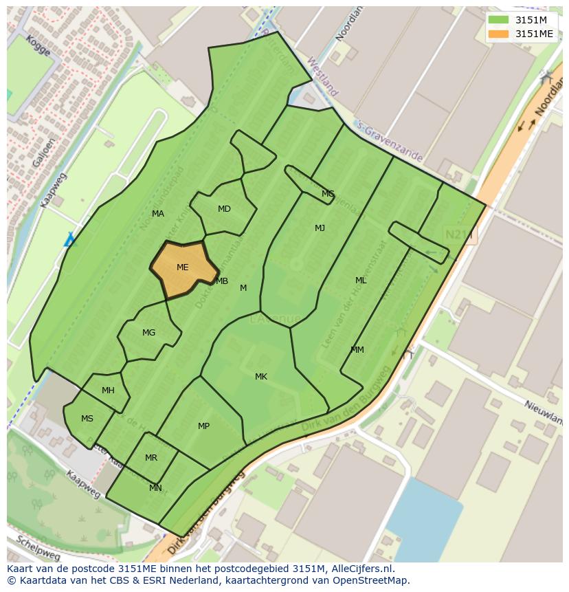Afbeelding van het postcodegebied 3151 ME op de kaart.