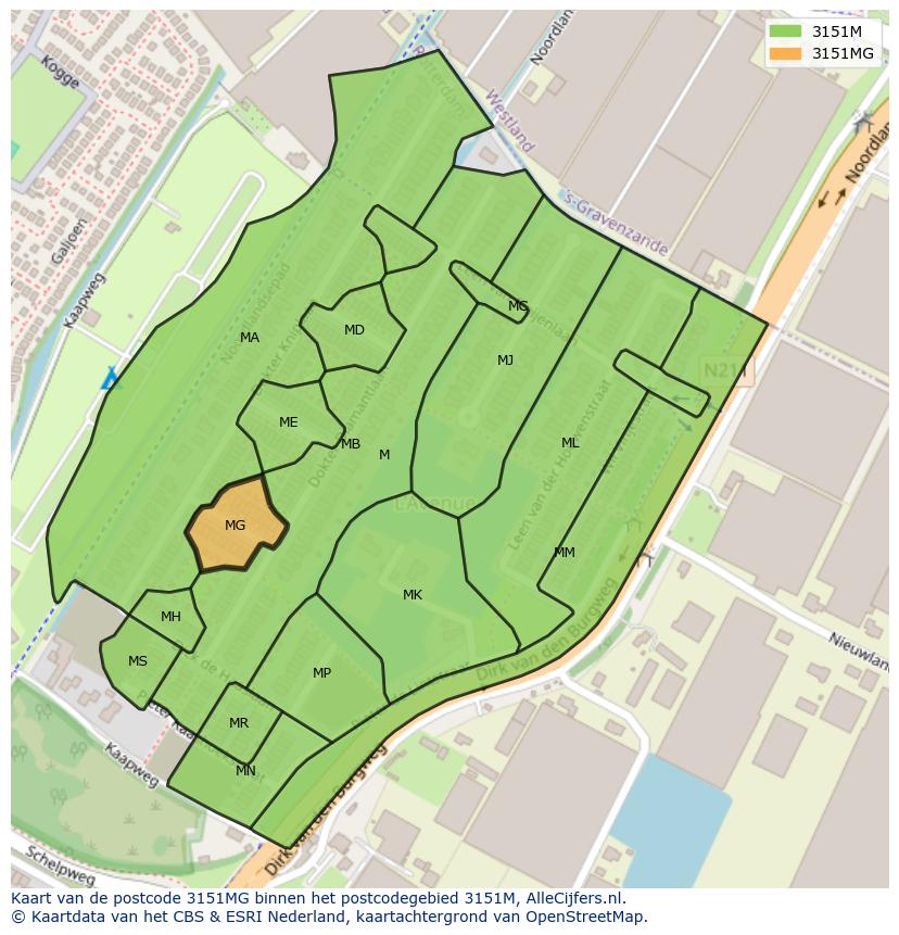 Afbeelding van het postcodegebied 3151 MG op de kaart.