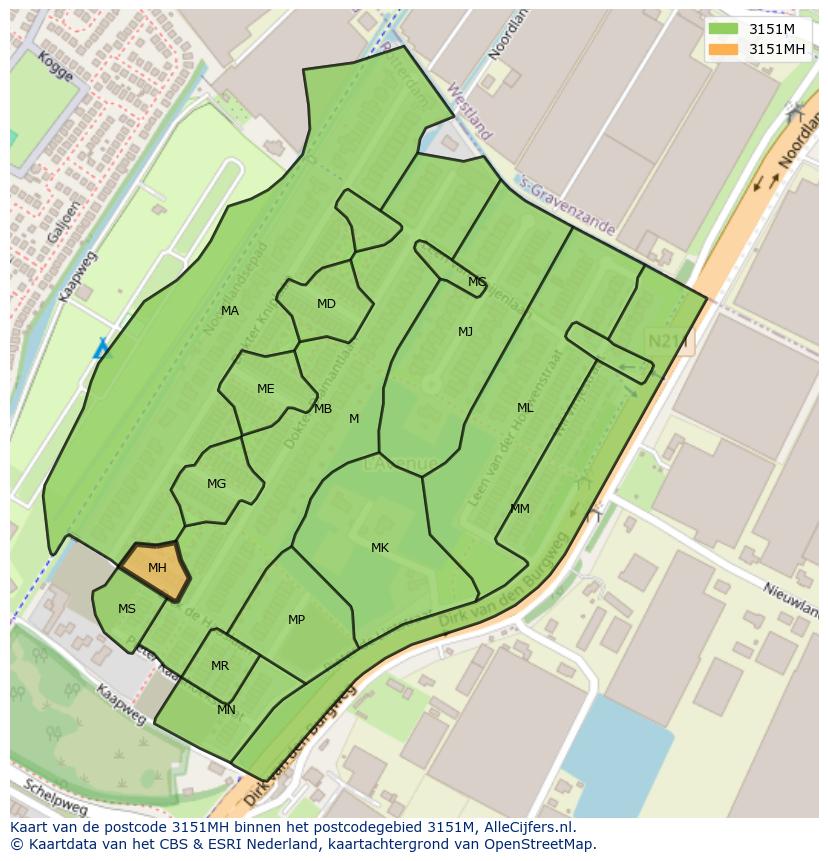 Afbeelding van het postcodegebied 3151 MH op de kaart.