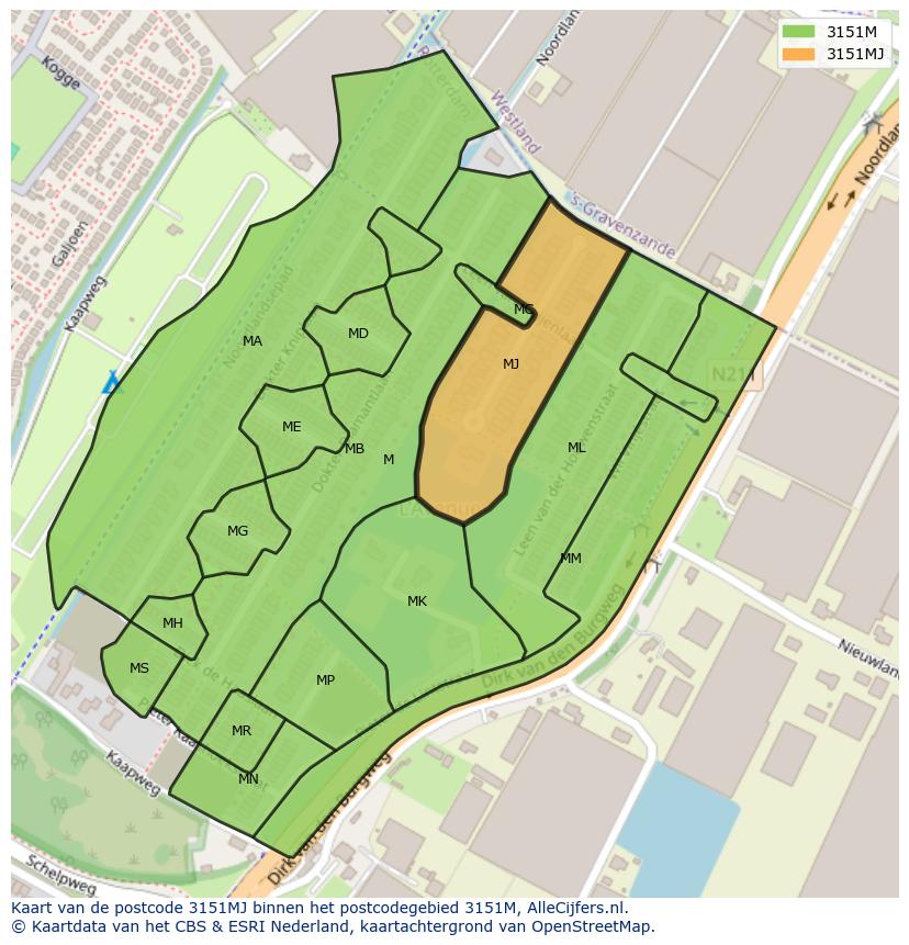 Afbeelding van het postcodegebied 3151 MJ op de kaart.