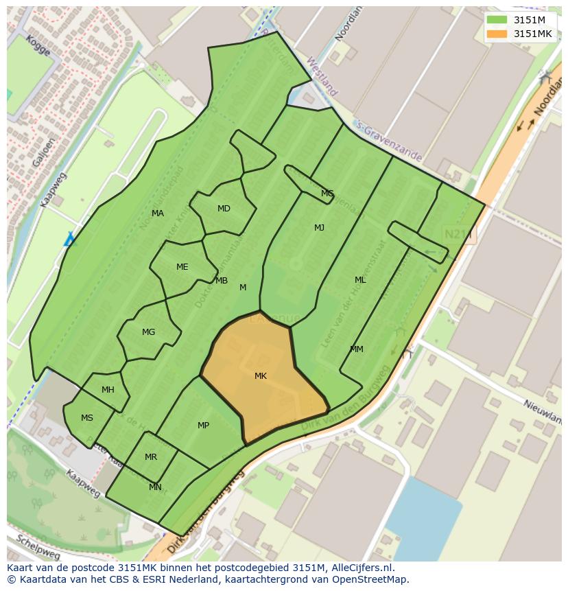 Afbeelding van het postcodegebied 3151 MK op de kaart.