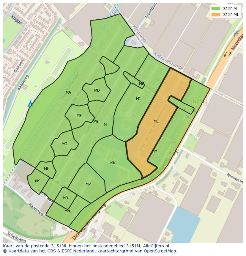Afbeelding van het postcodegebied 3151 ML op de kaart.