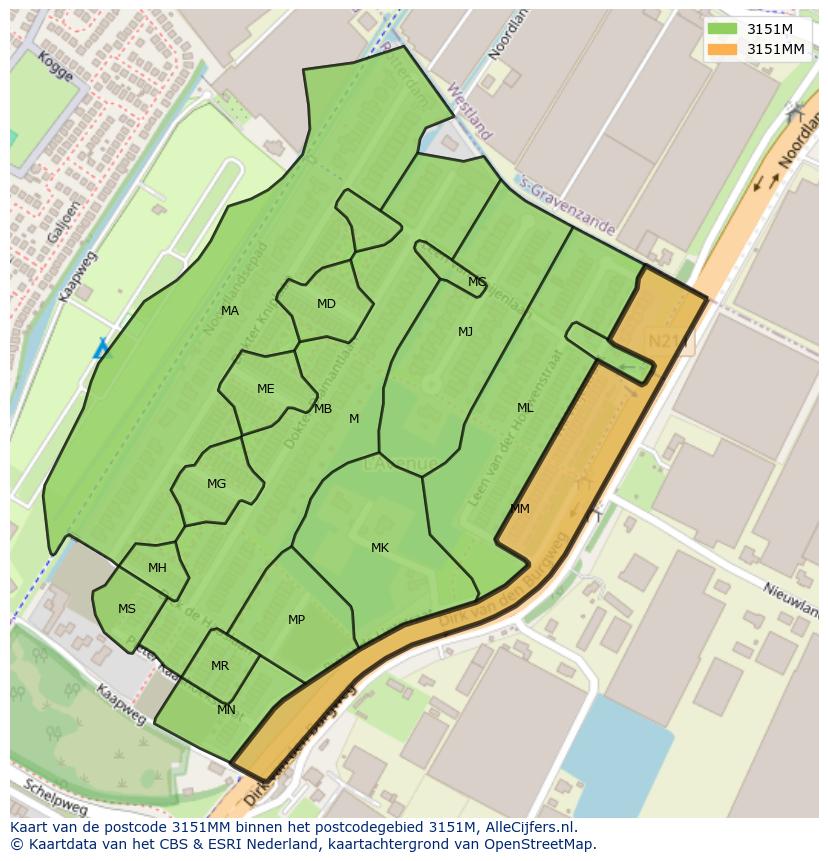 Afbeelding van het postcodegebied 3151 MM op de kaart.