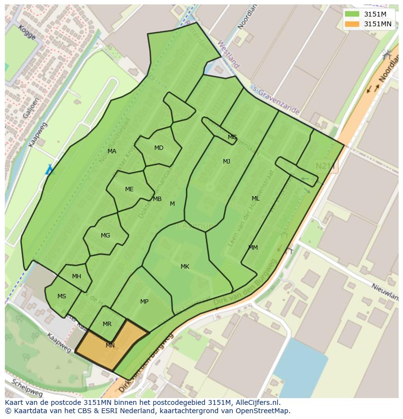 Afbeelding van het postcodegebied 3151 MN op de kaart.
