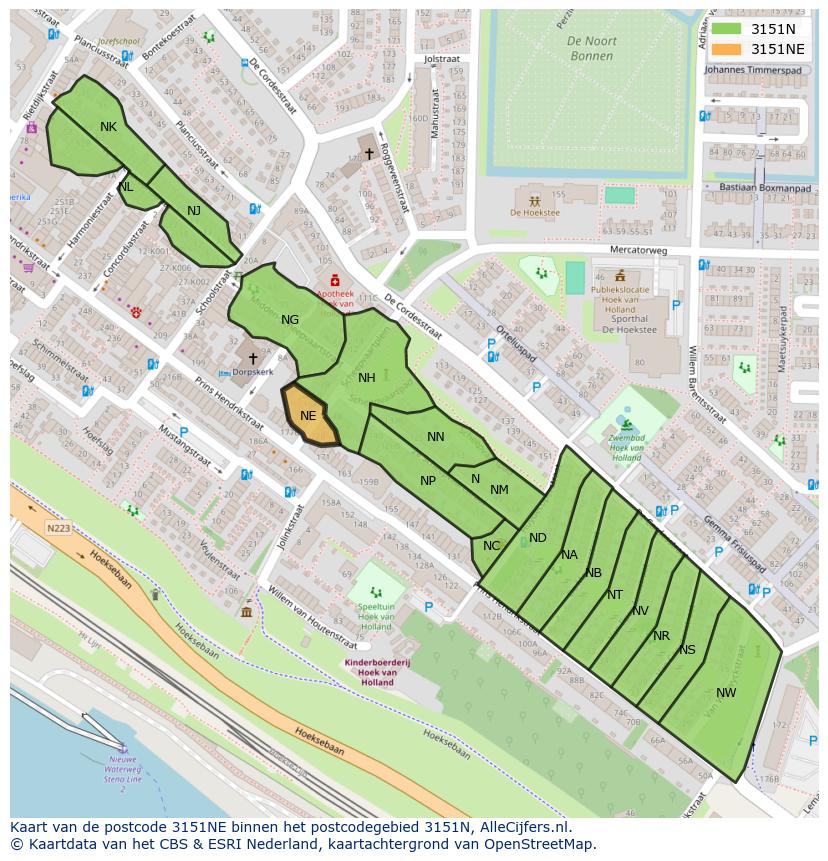 Afbeelding van het postcodegebied 3151 NE op de kaart.