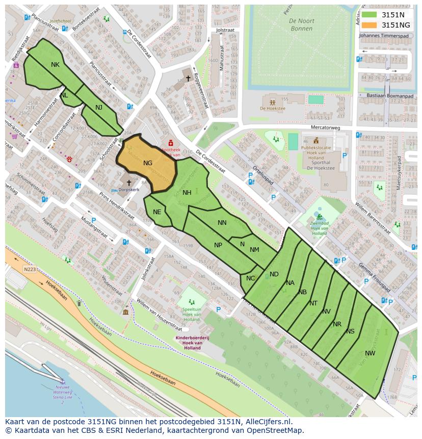 Afbeelding van het postcodegebied 3151 NG op de kaart.