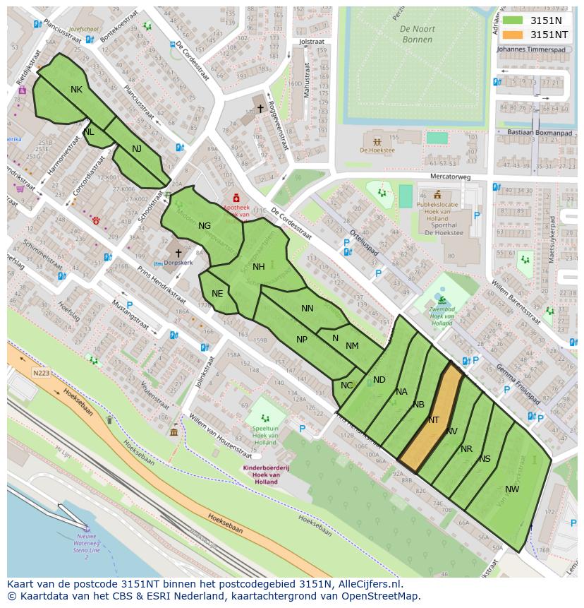 Afbeelding van het postcodegebied 3151 NT op de kaart.