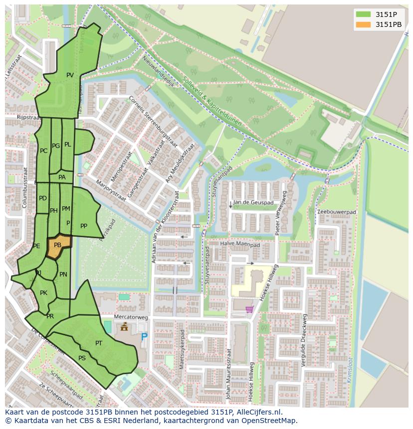 Afbeelding van het postcodegebied 3151 PB op de kaart.