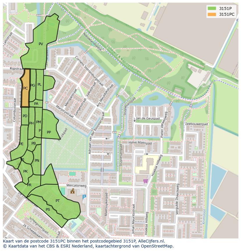 Afbeelding van het postcodegebied 3151 PC op de kaart.