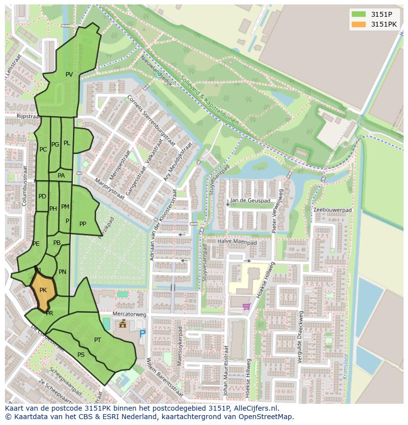 Afbeelding van het postcodegebied 3151 PK op de kaart.