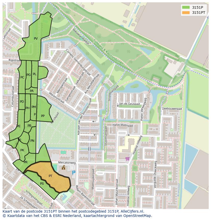 Afbeelding van het postcodegebied 3151 PT op de kaart.
