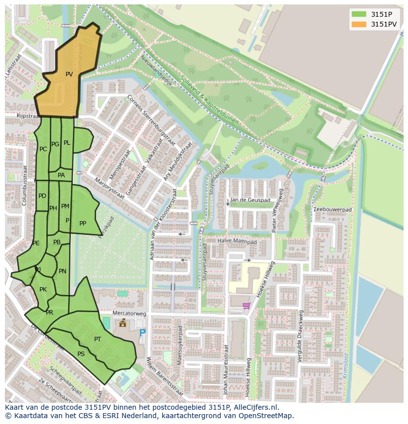 Afbeelding van het postcodegebied 3151 PV op de kaart.