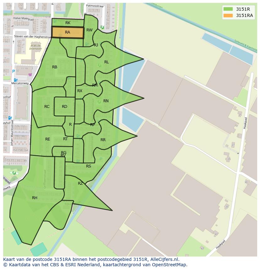 Afbeelding van het postcodegebied 3151 RA op de kaart.
