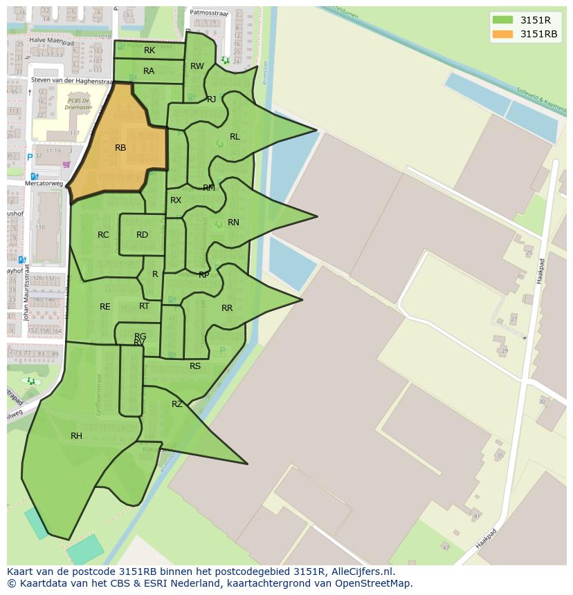 Afbeelding van het postcodegebied 3151 RB op de kaart.