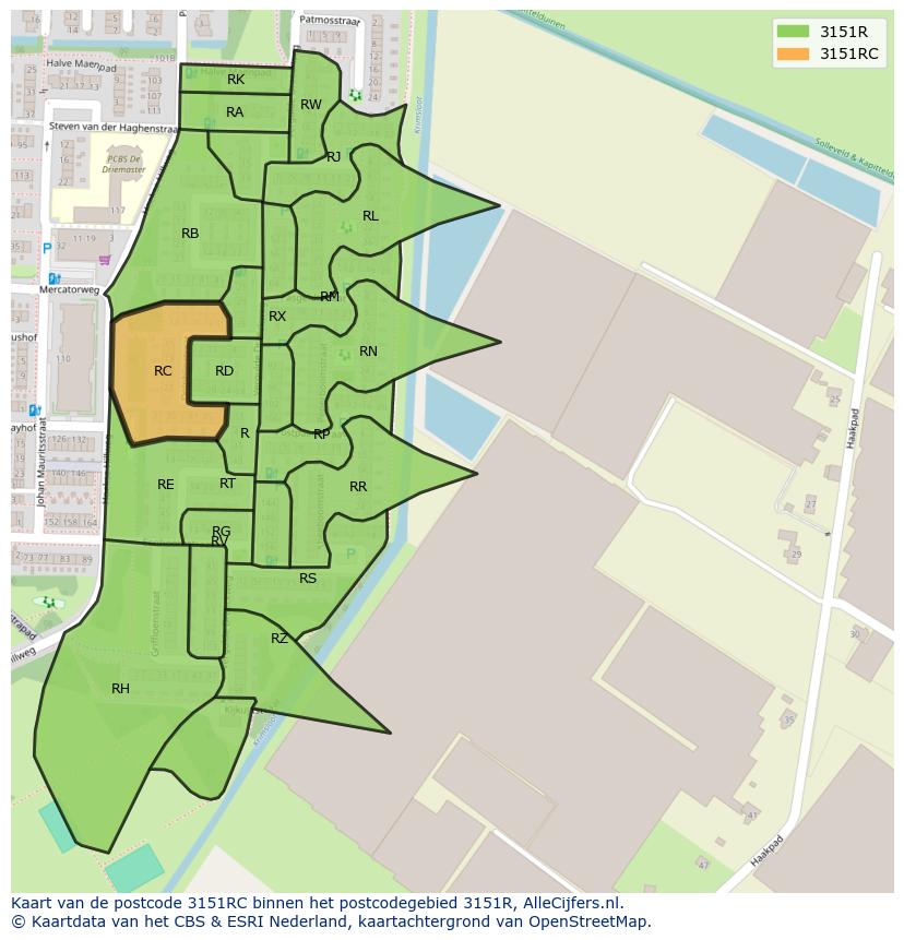 Afbeelding van het postcodegebied 3151 RC op de kaart.