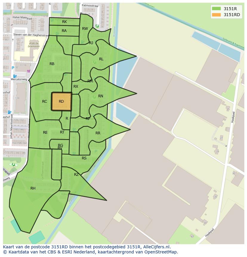 Afbeelding van het postcodegebied 3151 RD op de kaart.