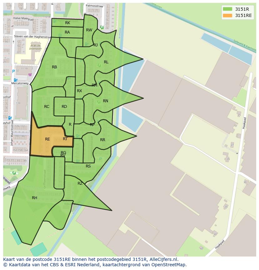 Afbeelding van het postcodegebied 3151 RE op de kaart.