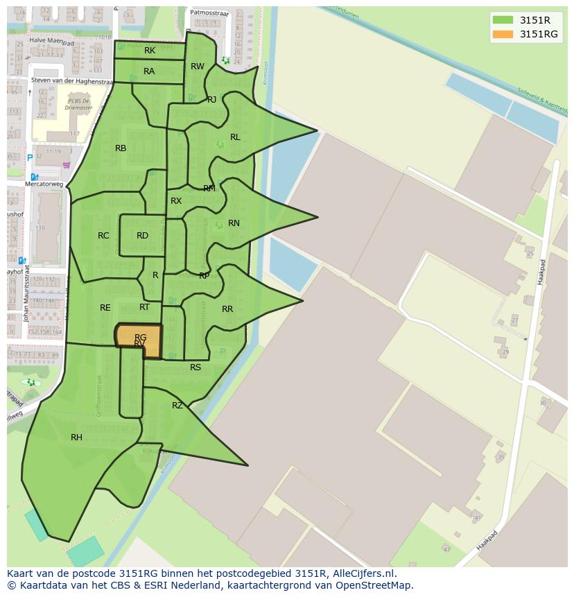 Afbeelding van het postcodegebied 3151 RG op de kaart.