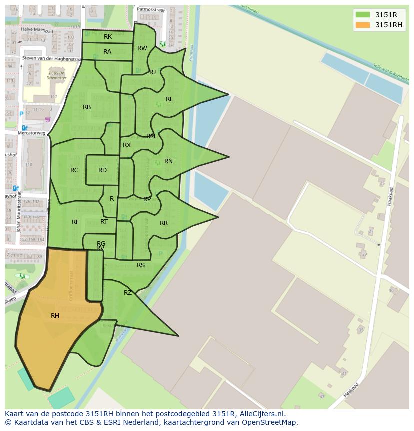 Afbeelding van het postcodegebied 3151 RH op de kaart.
