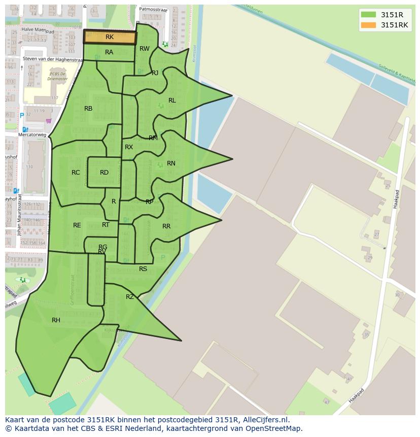 Afbeelding van het postcodegebied 3151 RK op de kaart.