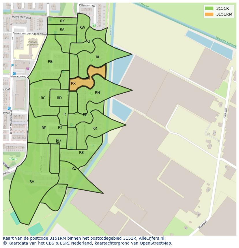 Afbeelding van het postcodegebied 3151 RM op de kaart.