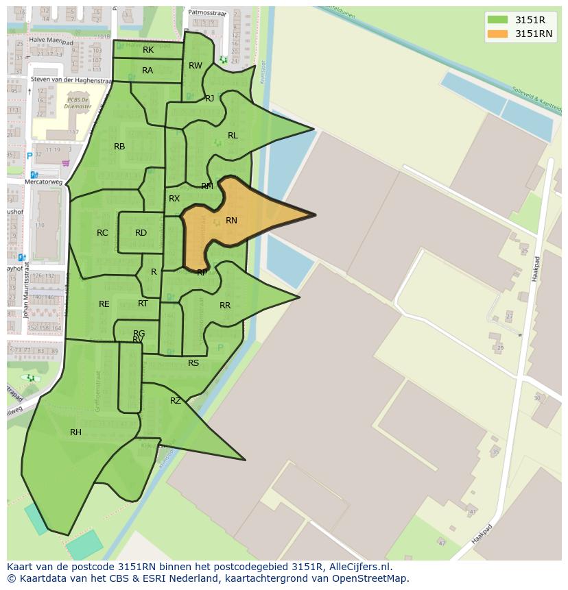 Afbeelding van het postcodegebied 3151 RN op de kaart.
