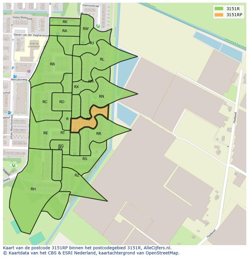 Afbeelding van het postcodegebied 3151 RP op de kaart.