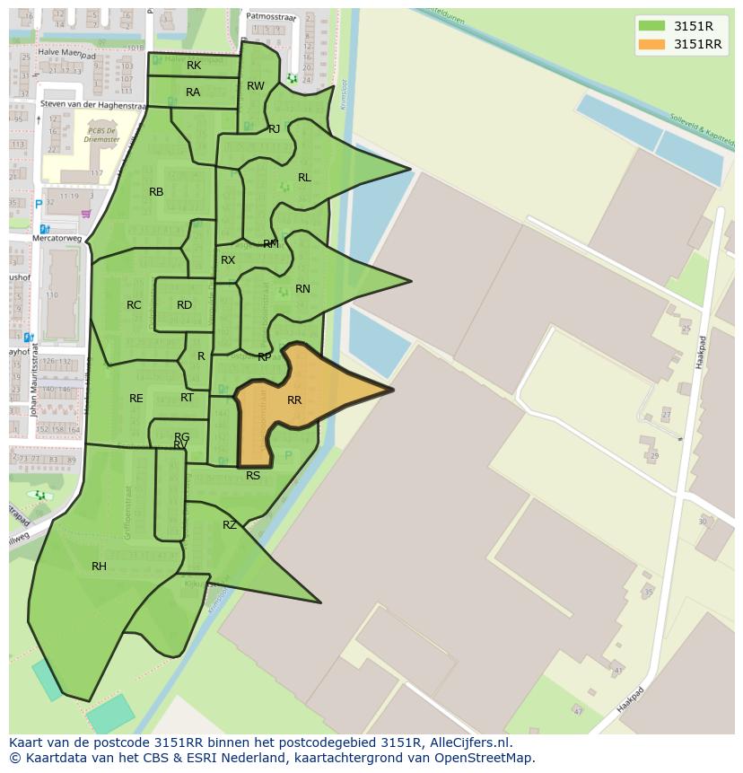 Afbeelding van het postcodegebied 3151 RR op de kaart.