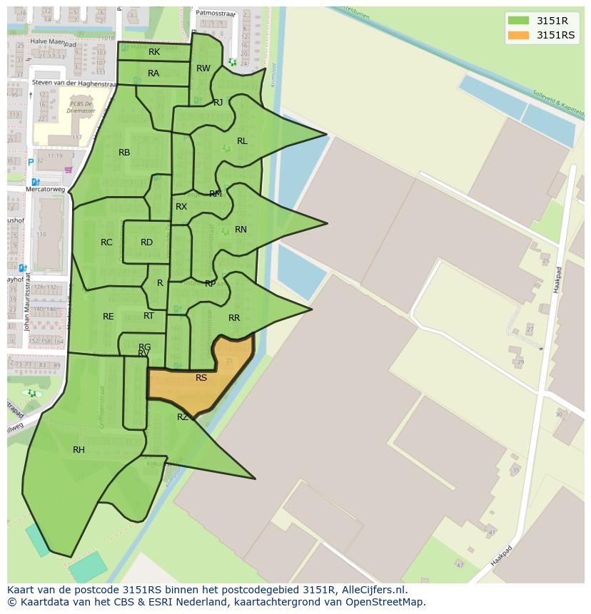 Afbeelding van het postcodegebied 3151 RS op de kaart.