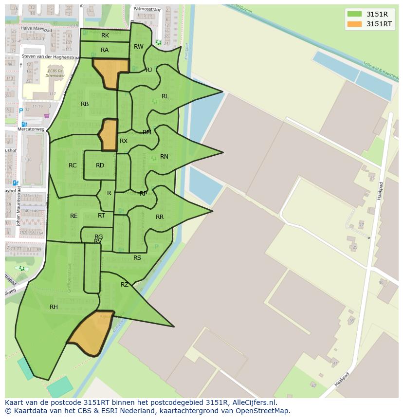 Afbeelding van het postcodegebied 3151 RT op de kaart.