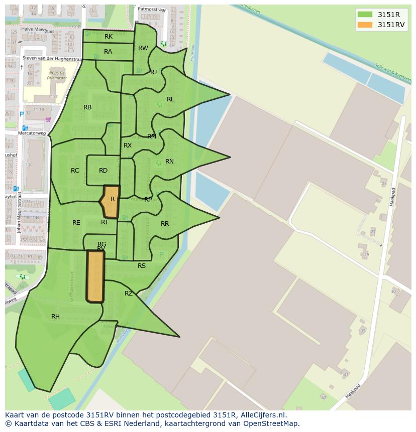 Afbeelding van het postcodegebied 3151 RV op de kaart.