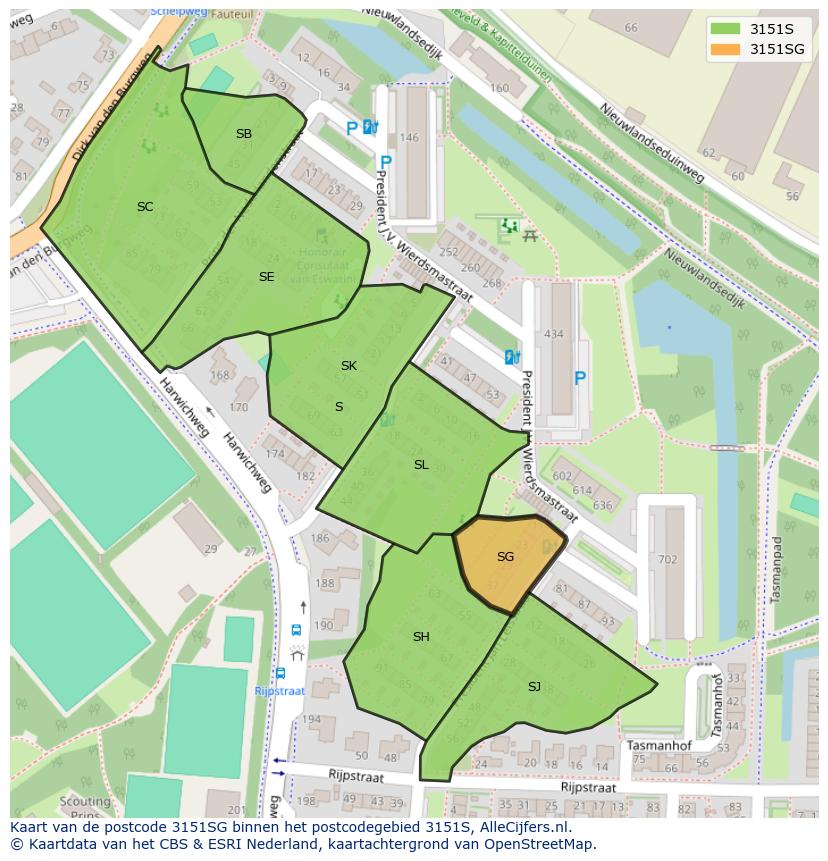 Afbeelding van het postcodegebied 3151 SG op de kaart.