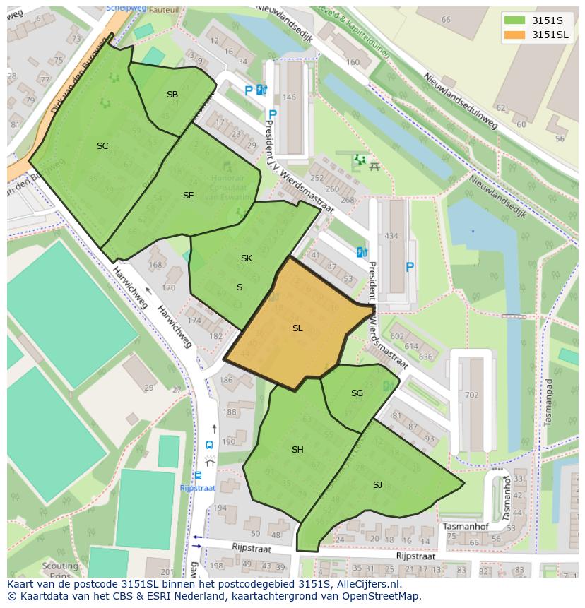 Afbeelding van het postcodegebied 3151 SL op de kaart.