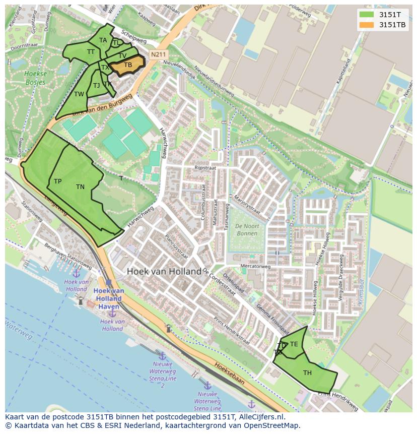 Afbeelding van het postcodegebied 3151 TB op de kaart.