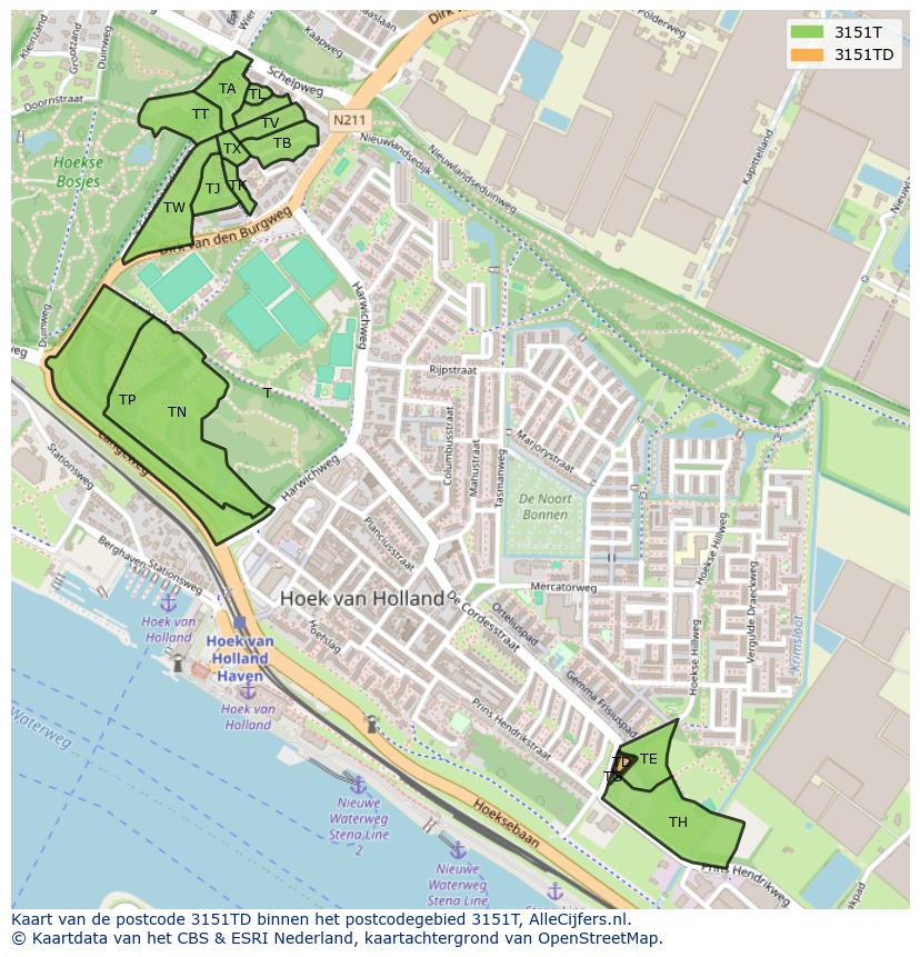Afbeelding van het postcodegebied 3151 TD op de kaart.