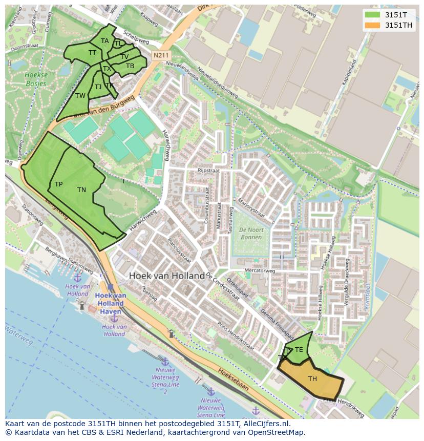 Afbeelding van het postcodegebied 3151 TH op de kaart.