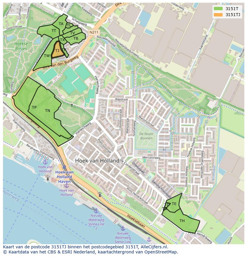 Afbeelding van het postcodegebied 3151 TJ op de kaart.