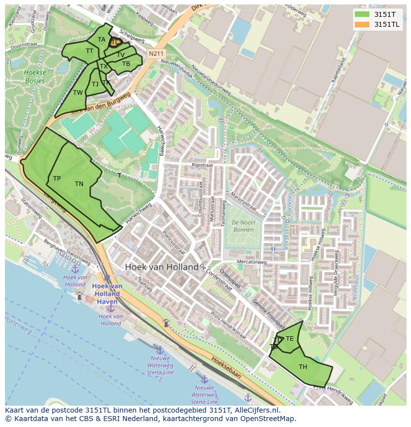 Afbeelding van het postcodegebied 3151 TL op de kaart.
