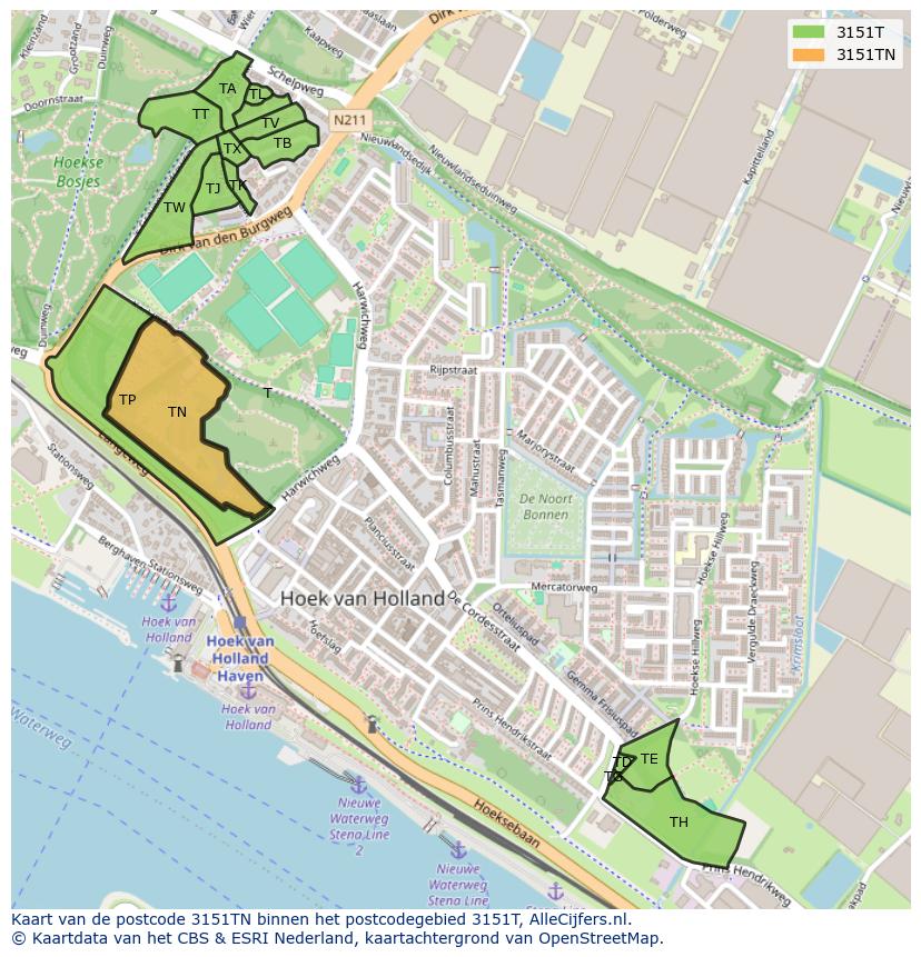 Afbeelding van het postcodegebied 3151 TN op de kaart.