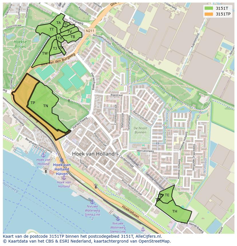 Afbeelding van het postcodegebied 3151 TP op de kaart.