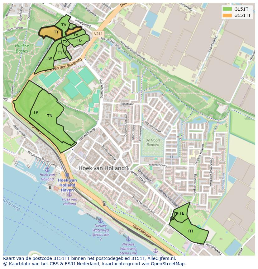 Afbeelding van het postcodegebied 3151 TT op de kaart.