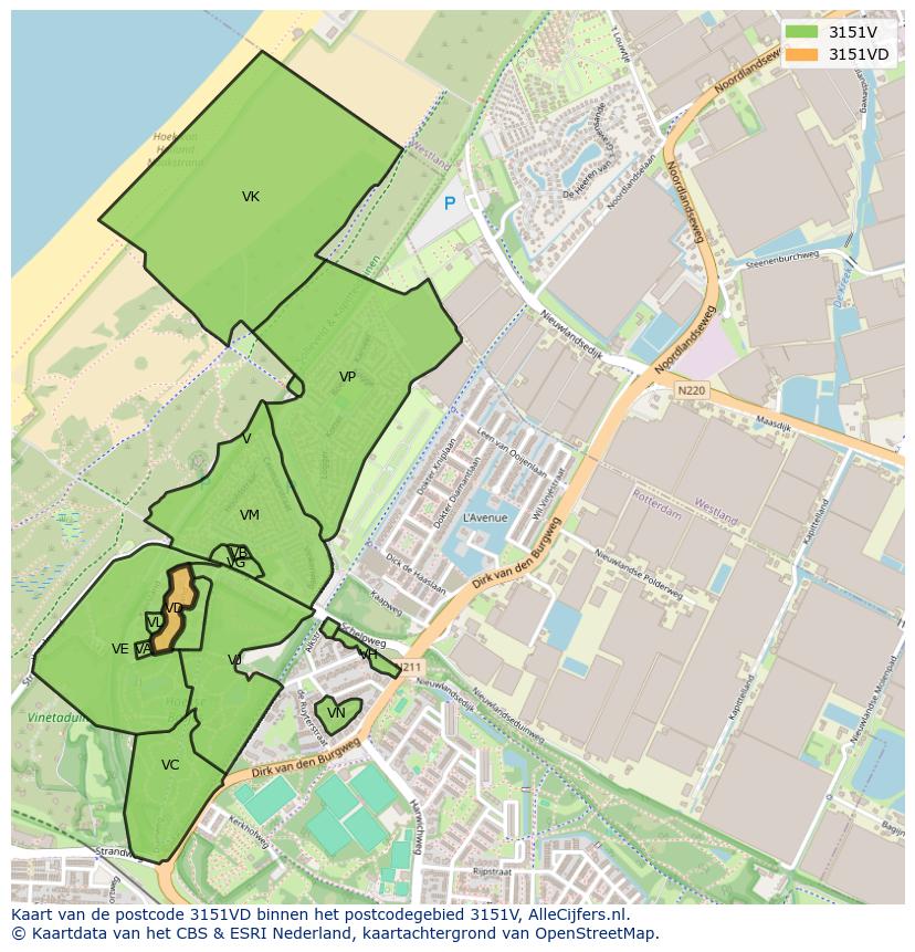 Afbeelding van het postcodegebied 3151 VD op de kaart.