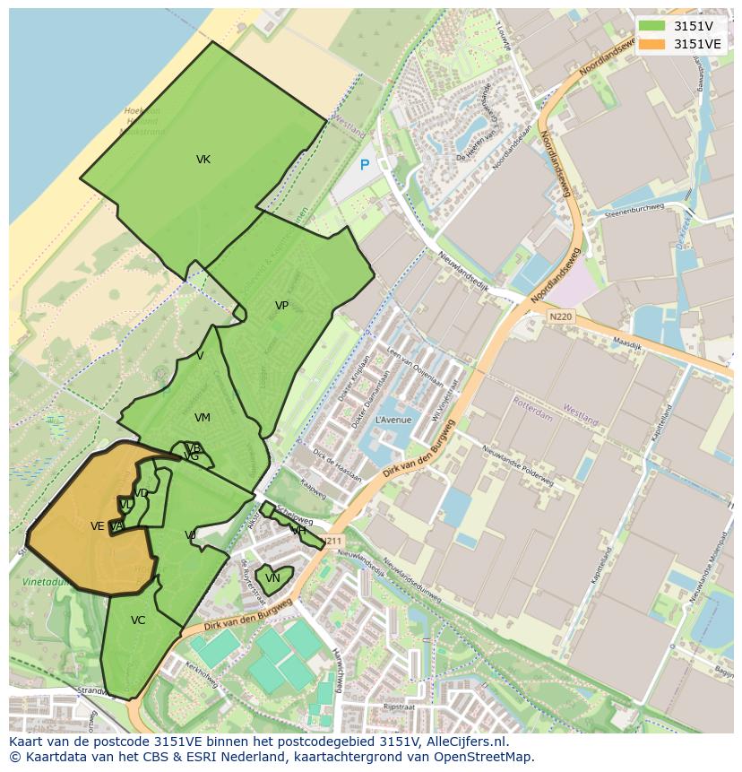 Afbeelding van het postcodegebied 3151 VE op de kaart.