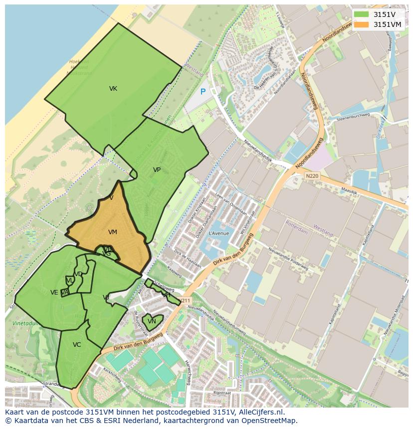 Afbeelding van het postcodegebied 3151 VM op de kaart.