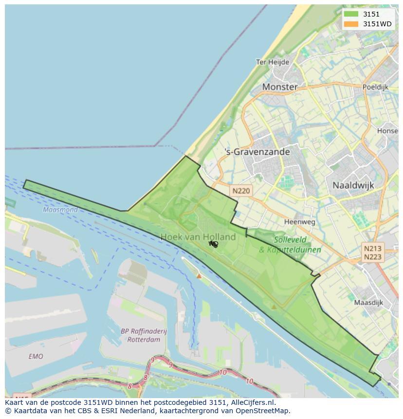 Afbeelding van het postcodegebied 3151 WD op de kaart.