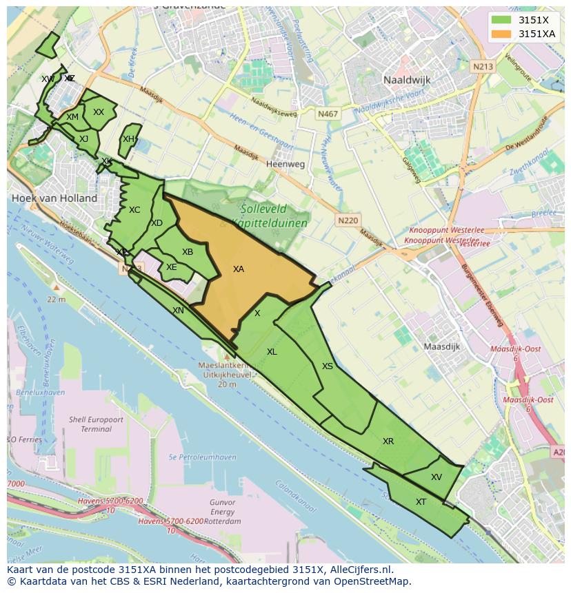 Afbeelding van het postcodegebied 3151 XA op de kaart.