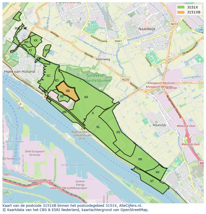 Afbeelding van het postcodegebied 3151 XB op de kaart.